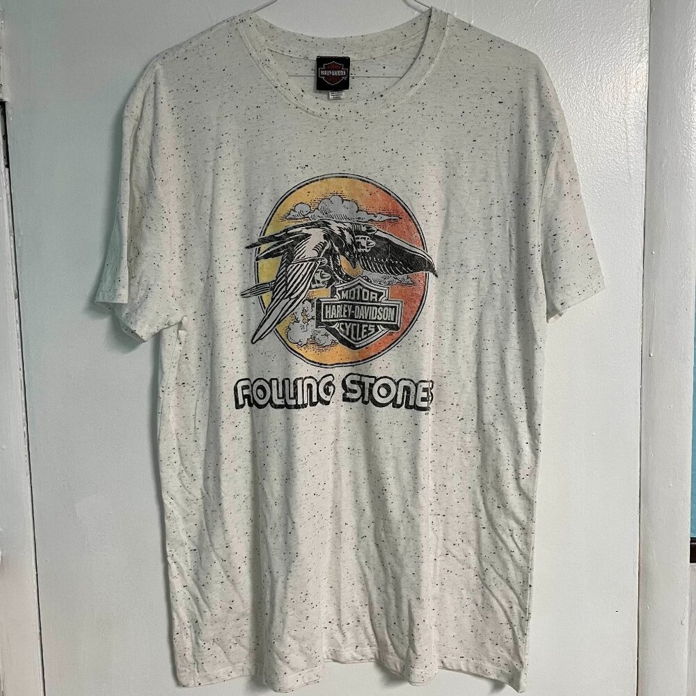 Harley-Davidson x Rolling Stones Jet Eagle Mens Distressed White Tee XL